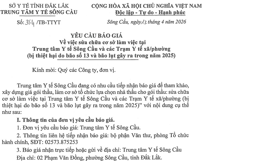 YCBG sửa chữa cơ sở làm việc tại Trung tâm Y tế Sông Cầu và các Trạm  Y  tế xã, phường
